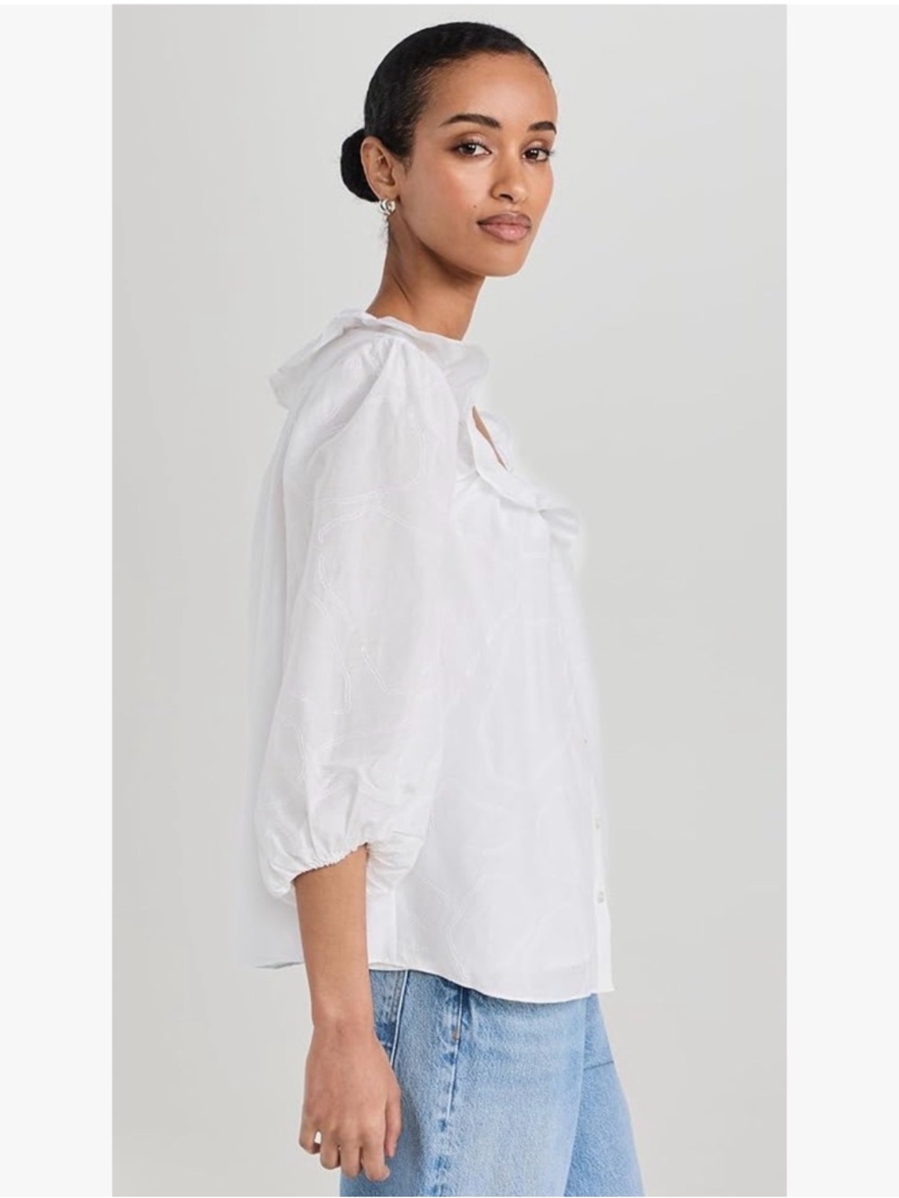 AYR Frill Seeker White Ruffle Scoop-Neck Blouse size L - Picture 2 of 8